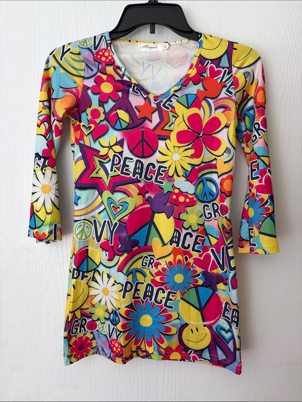 Kids' Colorful Peace & Flowers Casual Dress - Vibrant Multicolor